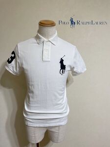 【良品】Polo Ralph Lauren ポロ ラルフローレン ビッグポニー 鹿の子 ポロシャツ トップス ホワイト サイズS 半袖 白 カスタムフィット