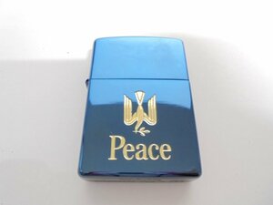 【41】1円～ZIPPO ジッポー 喫煙具 オイルライター Peace ピース ブルーカラー ローラーにサビ 固着有り 未使用品 ジャンク扱い