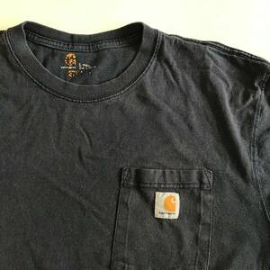 《 H 358》carhartt カーハート 長袖Tシャツ ロンT ワンポイント 胸ポケット Lサイズ 紺 トップス 1円スタート アメリカ古着 古着卸