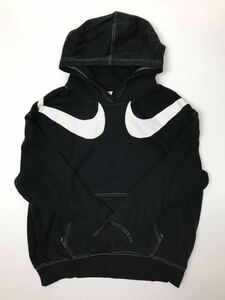 古着 NIKE 黒 フード　パーカー　スウォッシュ　ビッグロゴ　XLサイズ