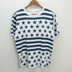 a■トミー/TOMMY マルチボーダー 星柄 Tシャツ【L】白紺/MENS/114【中古】