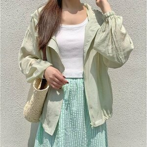 レディーストップス　日焼け対策　カーディガン　春夏　デザイン　ゆったり　INS L グリーン