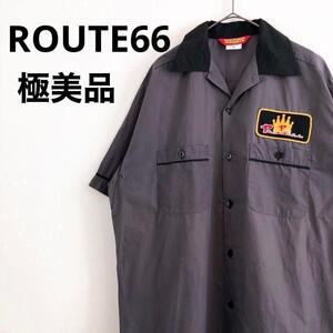 【極美品】ROUTE66　ルート66　半袖シャツ　ワッペン　刺繍　ビッグロゴ　M