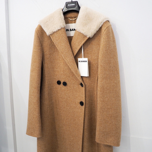 新品 定価40万 ジルサンダー 秋冬 ファー セーラーカラー ロング コート ベージュ 34 レディース S M サイズ JIL SANDER 上質 マキシ 2way