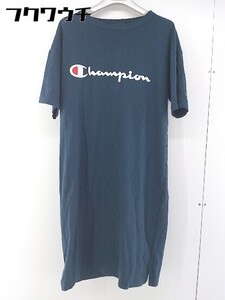 ◇ Champion チャンピオン ロゴ 半袖 膝丈 ワンピース サイズL ネイビー ホワイト レッド系 レディース