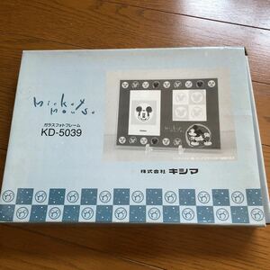 １００円〜未使用ミッキーマウス ガラスフォトフレーム ブルー難あり（株）キシマ製品