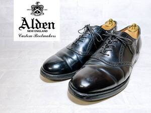 希少【美品】Alden オールデン 最高級 シェルコードバン サドルシューズ 黒 プレーントゥ US9.5（約27.5cm）アメリカ製