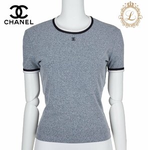 クーポン付！CHANELシャネルココマーク ロゴ Tシャツ 半袖 カットソー トップス ナイロン グレー×黒×白　レディース