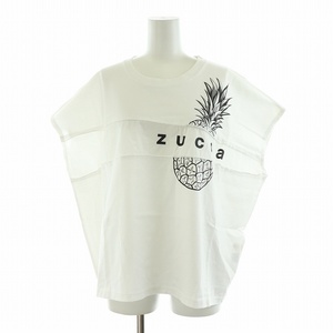 ズッカ zucca Tシャツ カットソー フレンチスリーブ ロゴプリント パイナップルモチーフ M 白 ホワイト /NQ レディース