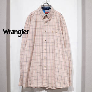 XL相当 / Wrangler ラングラー ボタンダウン 長袖シャツ チェック柄 ベージュ ビッグ オーバーサイズ 古着 メンズ アメカジ カウボーイ