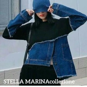 STELLA MARINA ステラマリーナ アシメントリー デニムドッキングリメイク スウェット 希少 