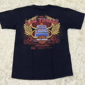 Harley Davidson ハーレーダビッドソン　Tシャツ 半袖　両面デザイン　ラスベガス　JACKPOT ヴィンテージ　黒　Mサイズ　メキシコ製　古着