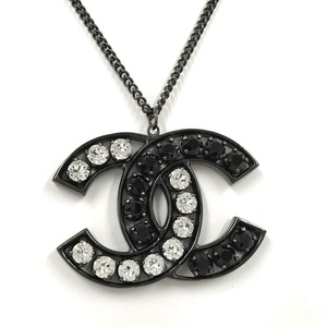 【中古】CHANEL ネックレス ココマーク メッキ ラインストーン ブラック B15V