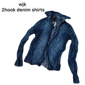 新品タグ付き wjk【2013A/Wモデル】2hook denim shirts シワ加工 フックデニムシャツ サイズL/jun hashimoto 1piu1uguale3 定価4,8万円