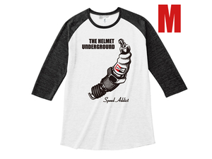 THE HELMET UNDERGROUND Raglan 3/4 Sleeves T-shirt WHITE × BLACK M/チャンピオンスパークプラグboschベンツホンダカワサキヤマハスズキ