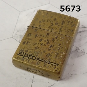 ■AC-5673　ヴィンテージZIPPO　ジッポーライター真鍮　SOLID BRASS　WIND PROOF　火花OK　1991年製造