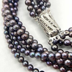 ベビーパール!!［アコヤ本真珠5連ネックレス］o 約33.7g 約42cm necklace pearl accessory jewelry silver ブルー 黒 ジュエリー CF8