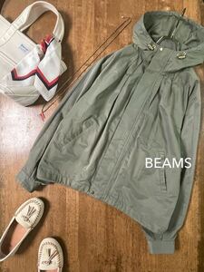 ビームス BEAMS HEART ポリエステル コットン フード ブルゾン ジャケット マウンテンパーカー 薄手 コンパクト 旅行などにも