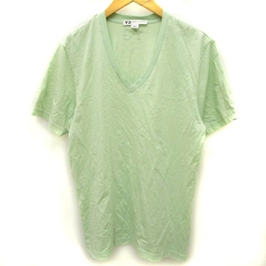 ワイスリー Y-3 Tシャツ 半袖 Vネック ワンポイント ロゴ プリント コットン 緑系 グリーン系 M トップス ■GY01 メンズ