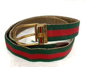 ヴィンテージ GUCCI ベルト グッチ ゴールドカラー系 金具 現状品 幅約3cm 全長約95cm 金具約5cm ×3cm カg