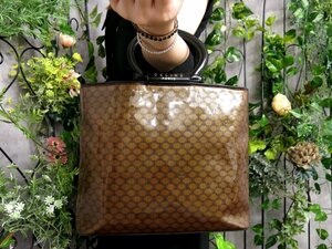 ●超美品●CELINE セリーヌ●マカダム●ビニール エナメル パテント レザー 本革●ハンド バッグ●ブラウン系 黒●G金具●B5 書類●Js47077