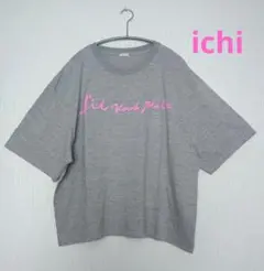 ichi イチ　ロゴTシャツ　グレー×ピンク