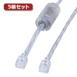 【5本セット】 サンワサプライ コア付シールドツイストモジュラーケーブル シルバー 5m TEL-FST-5N2X5 /l