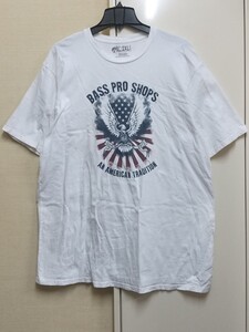 [送料無料](r20b2)2XL魚釣りbass pro shopsフィッシングusaアメリカ輸入古着半袖プリントTシャツオーバーサイズゆるだぼ白TショップT