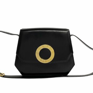 ほぼ未使用 袋付 CELINE セリーヌ ヴィンテージ サークルロゴ 金具 カーフレザー ミニ ショルダーバッグ ポシェット ブラック 赤張り 24315