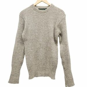 261040【Lサイズ】イギリス製 Wooly back ウール クルーネック リブ編み セーター グレー ウーリーバック 英国製 メンズ