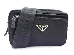 1円 ■美品■ PRADA プラダ テスートナイロン ボディバッグ ウエストバッグ ウエストポーチ メンズ レディース ブラック系 FJ2767