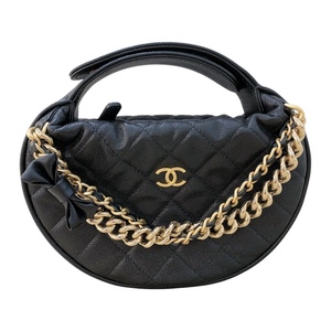 シャネル CHANEL リボン付マトラッセミニハンドバッグ AP3943 ブラック/ゴールド金具 キャビア ハンドバッグ レディース 中古