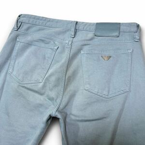 希少/ XLサイズ EMPORIO ARMANI エンポリオアルマーニ コットン パンツ ストレッチ素材 イーグルロゴ レザーパッチ ミントブルー