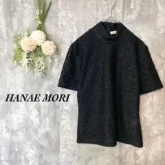 【ハナエモリ】森英恵　半袖ブラウス（M）レース　大人上品　綺麗め　着痩せカラー