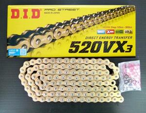 即納！DID520VX3 ゴールド 110L WR250R WR250X TT250R TDR250 DT200R(3ET) カシメジョイント付シールチェン ※即納対応(平日時間内)