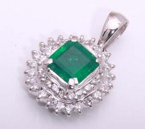 《質屋出品》Pt900★天然エメラルド0.76ct+ダイアモンドペンダントトップ★C-3969