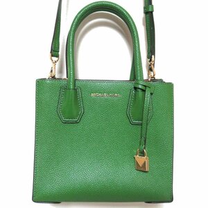 新品同様 MICHAEL KORS マイケルコース MERCER マーサー レザー 2way ショルダーバッグ ハンドバッグ グリーン×ゴールド金具