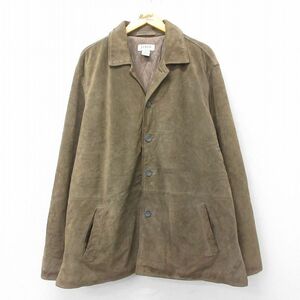 XL/古着 ジェイクルー J.CREW 長袖 スエード レザー コート メンズ 00s 大きいサイズ ロング丈 茶 ブラウン 内側キルティング spe 24oct01