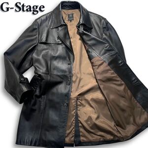 極美品/希少L◎ ジーステージ 《至極の逸品》G-stage ラムレザー トレンチコート 羊革 ロング丈 ブラック 黒 秋冬◎