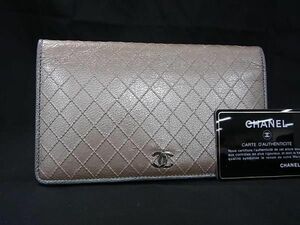 1円 CHANEL シャネル ココマーク マトラッセ ビコローレ レザー 二つ折り 長財布 ウォレット 札入れ 小銭入れ ベージュ系 AZ4649