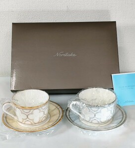 【未使用品】ノリタケ Noritake トレフォリオ ゴールド & プラチナ ティー コーヒー カップ ソーサー 2客 5891E