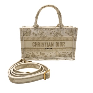 Christian Dior ブックトートミニ 50-MA-1203 ホワイト　ゴールド金具 キャンバス蝶柄 トートバッグ レディース 中古