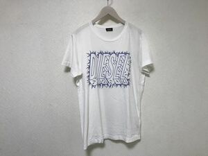 本物ディーゼルDIESELロゴプリント柄コットン半袖TシャツメンズL白ホワイトサーフアメカジデニム