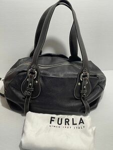 未使用 FURLA フルラ 牛革 シボ革肩掛け ミニボストンバッグ トート（ A040)