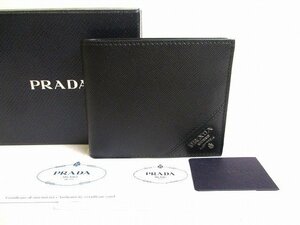 【未使用保管品】 プラダ PRADA サフィアーノ メタル レザー 2つ折り 財布 コンパクト財布 コンパクトウォレット メンズ レディース