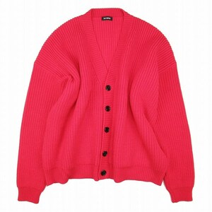 極美品 18aw ラフシモンズ RAF SIMONS GHB/2C-B レザーパッチ オーバーサイズ ニット カーディガン ヴァージンウール ビッグシルエット L