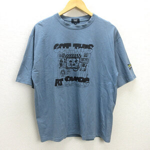 D■ビームス/BEAMS BROAD STREETプリント 半袖Tシャツ【S】青灰/MENS/94【中古】