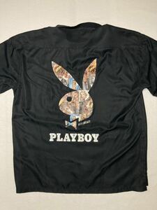 ◆ PLAYBOY ◆ プレイボーイ セクシーガール ウサギBIGロゴ プリント シャツ L 黒