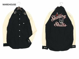 WAREHOUSE ウエアハウス 通年 Skating Skulls スカル刺繍★ 長袖 ボーリング シャツ Sz.M　メンズ 黒　I4T01720_5#C