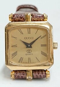 要修理品!!不動!! GUCCI/グッチ 金色 シェリーライン 腕時計 レディース スクエア クォーツ ウォッチ USED品